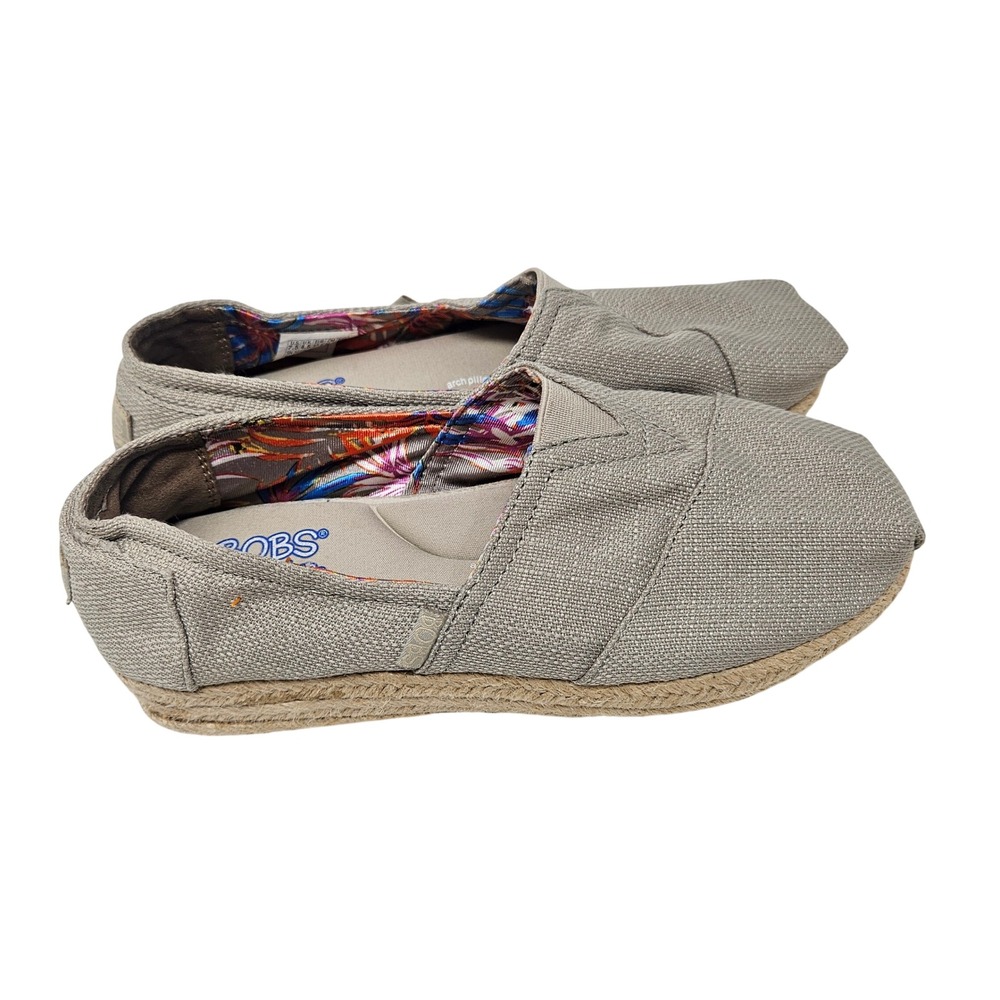 Skechers Bobs Espadrille Flats Taupe Metallic Memory Foam Slip Ons 34101 7.5